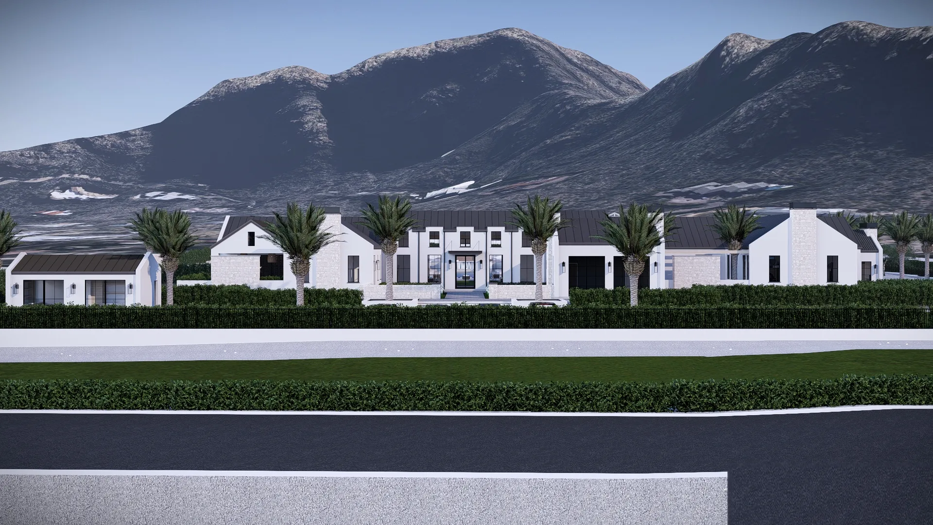 Mockingbird Manor Estate — photorealistic front elevation